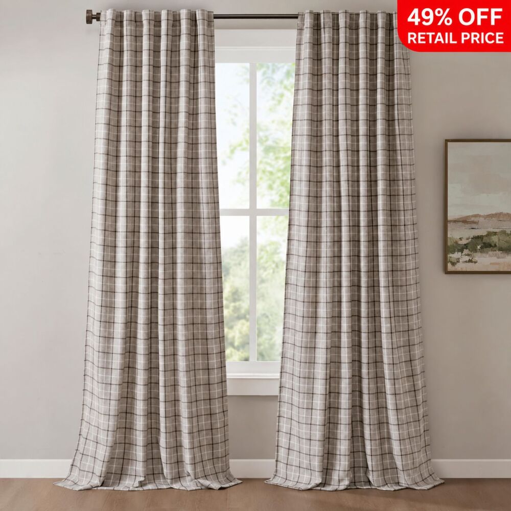 Brand New Madison Park Anaheim Plaid Curtain – Brown, 50"W × 108"L, 1 Panel